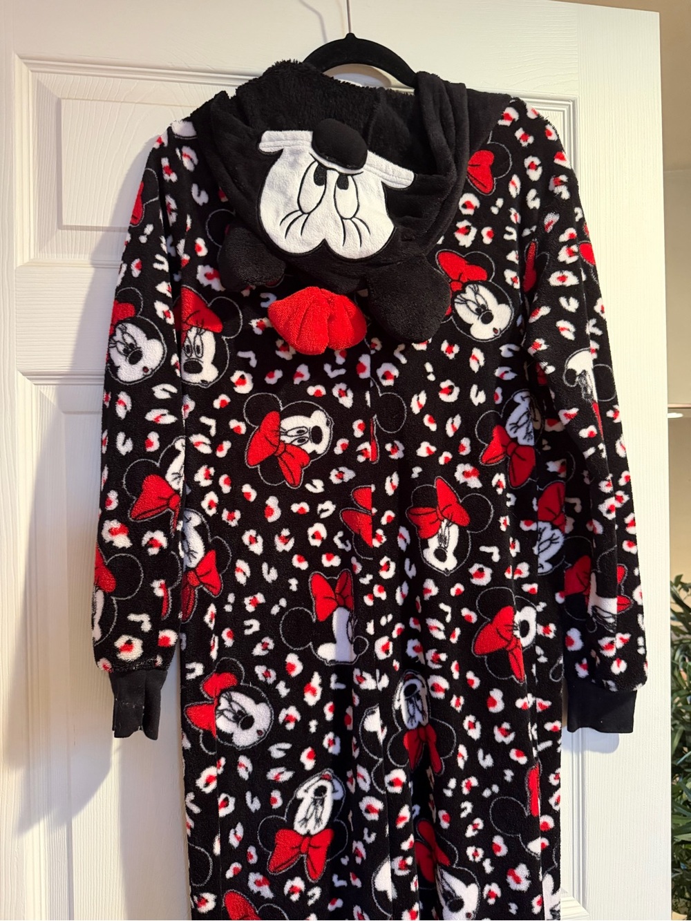 Disney Minnie Mouse Black Red Hooded Plush Onesie